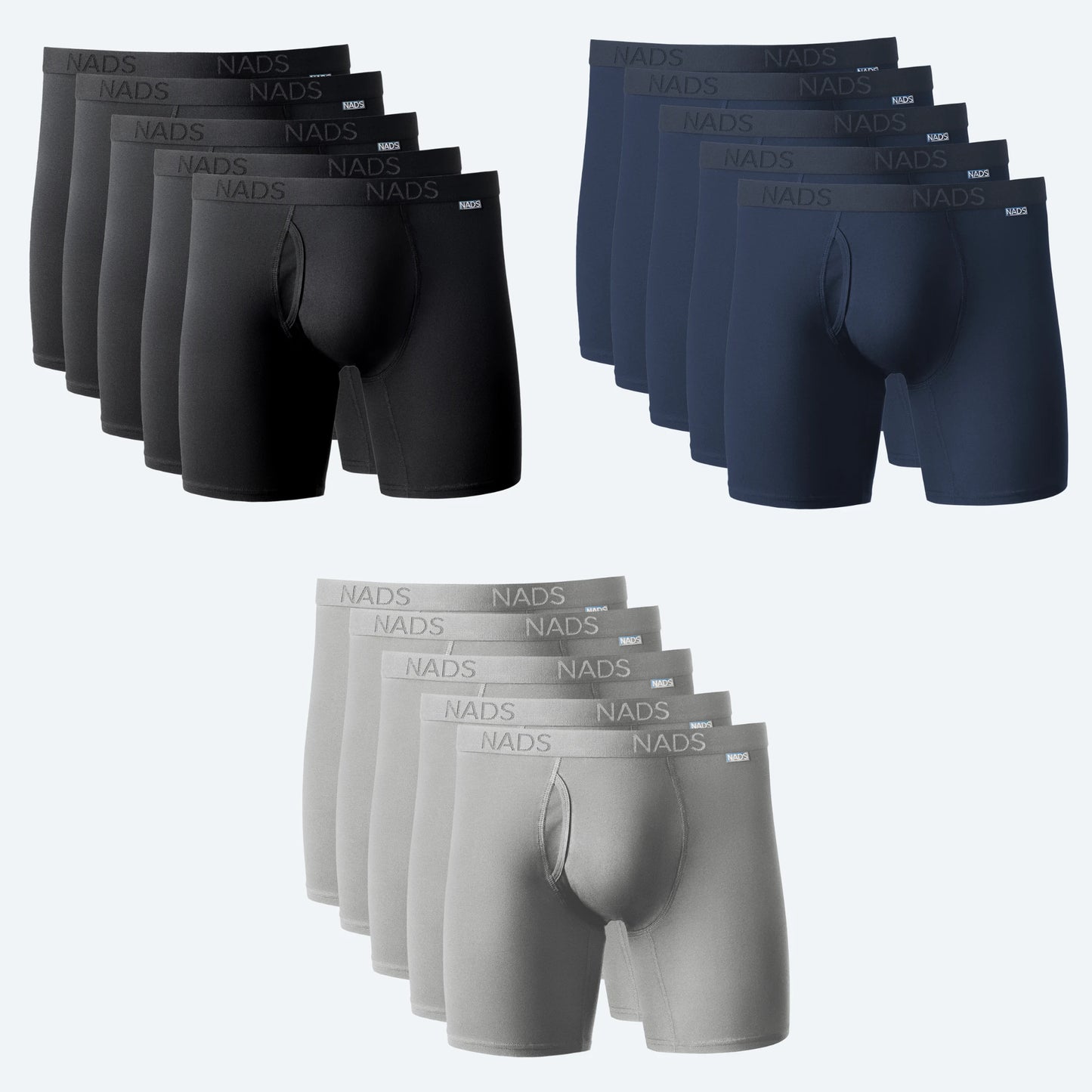 20 Pairs of Organic Cotton Boxer Briefs. 5 each in Black, Green, Blue & Grey. 